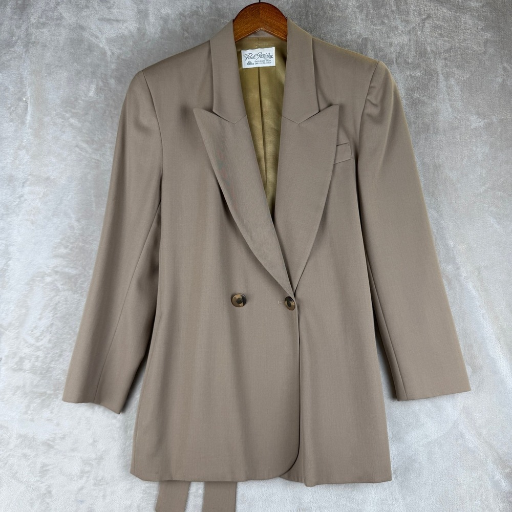 Paul Stanley Vintage 100% Pure Wool Double Breasted Tie Back Blazer Taupe Size 6